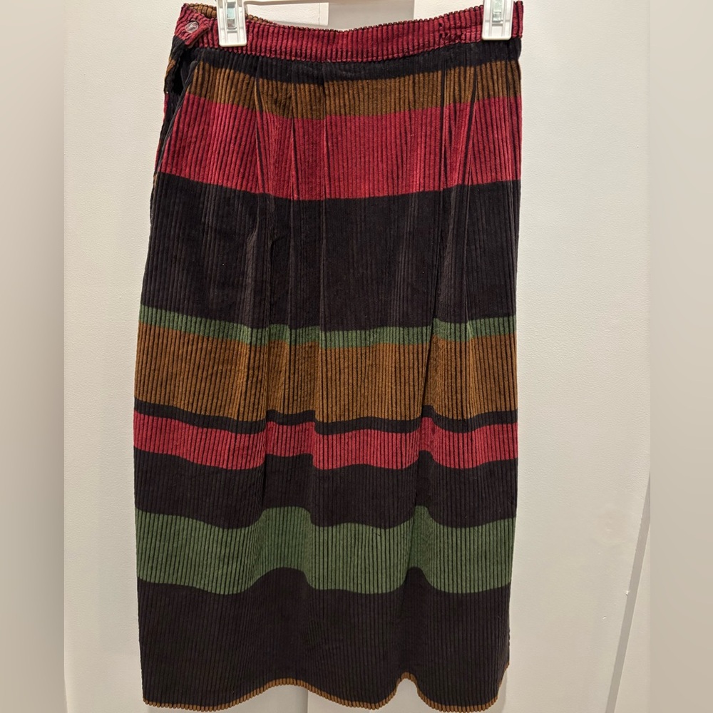 Vtg Crazy Horse Black Striped Multicolor Corduroy Skirt Sz 11/12